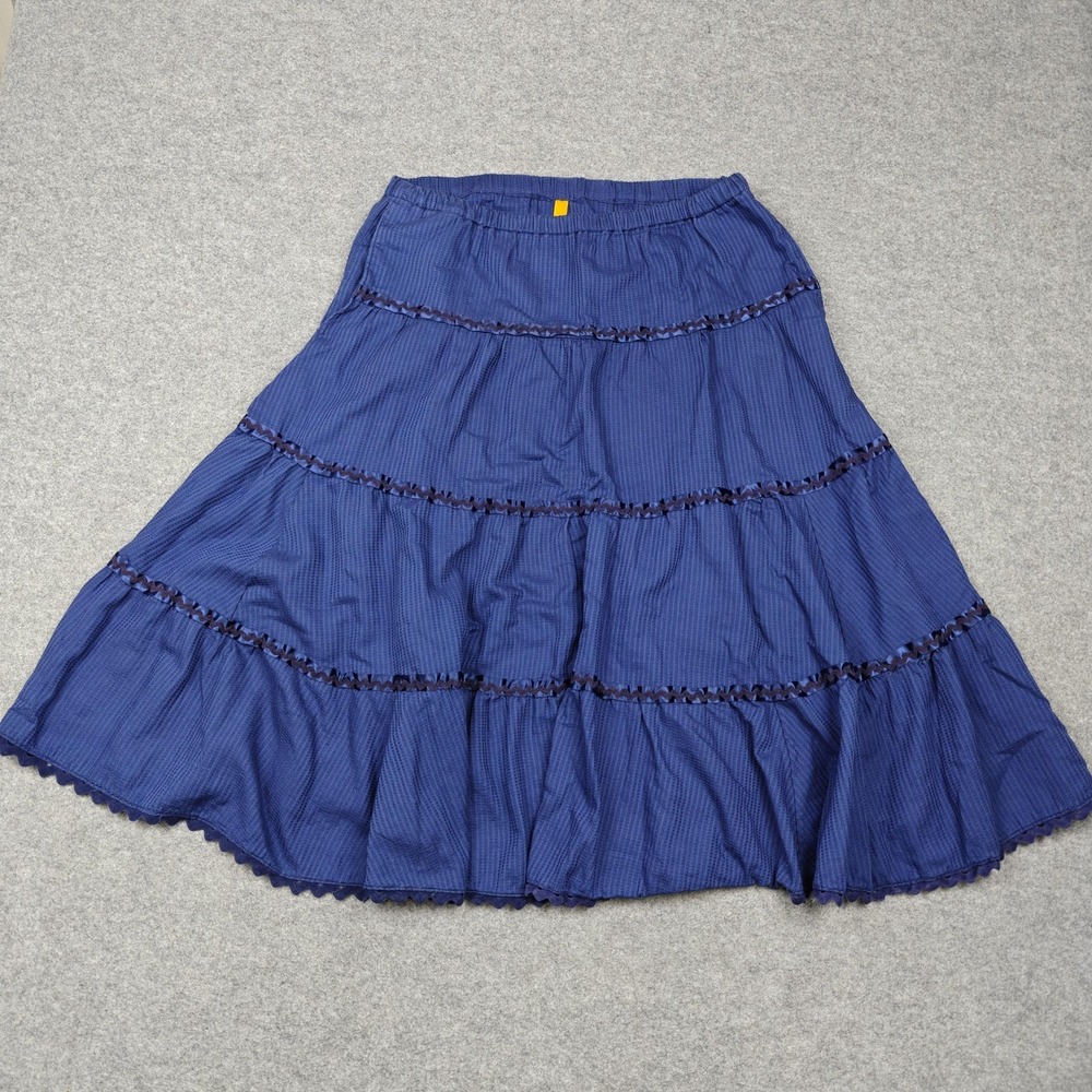 Peasant Skirt Womens 31 Blue Tiered‎ Elastic Waist Pockets Midi Square Dance